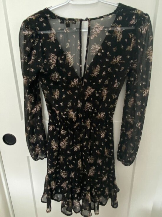 Trixxi Dresses & Skirts - Trixxi Floral Mini Dress XXS | Sheer Sleeve V-Neck Fit & Flare Boho Romantic